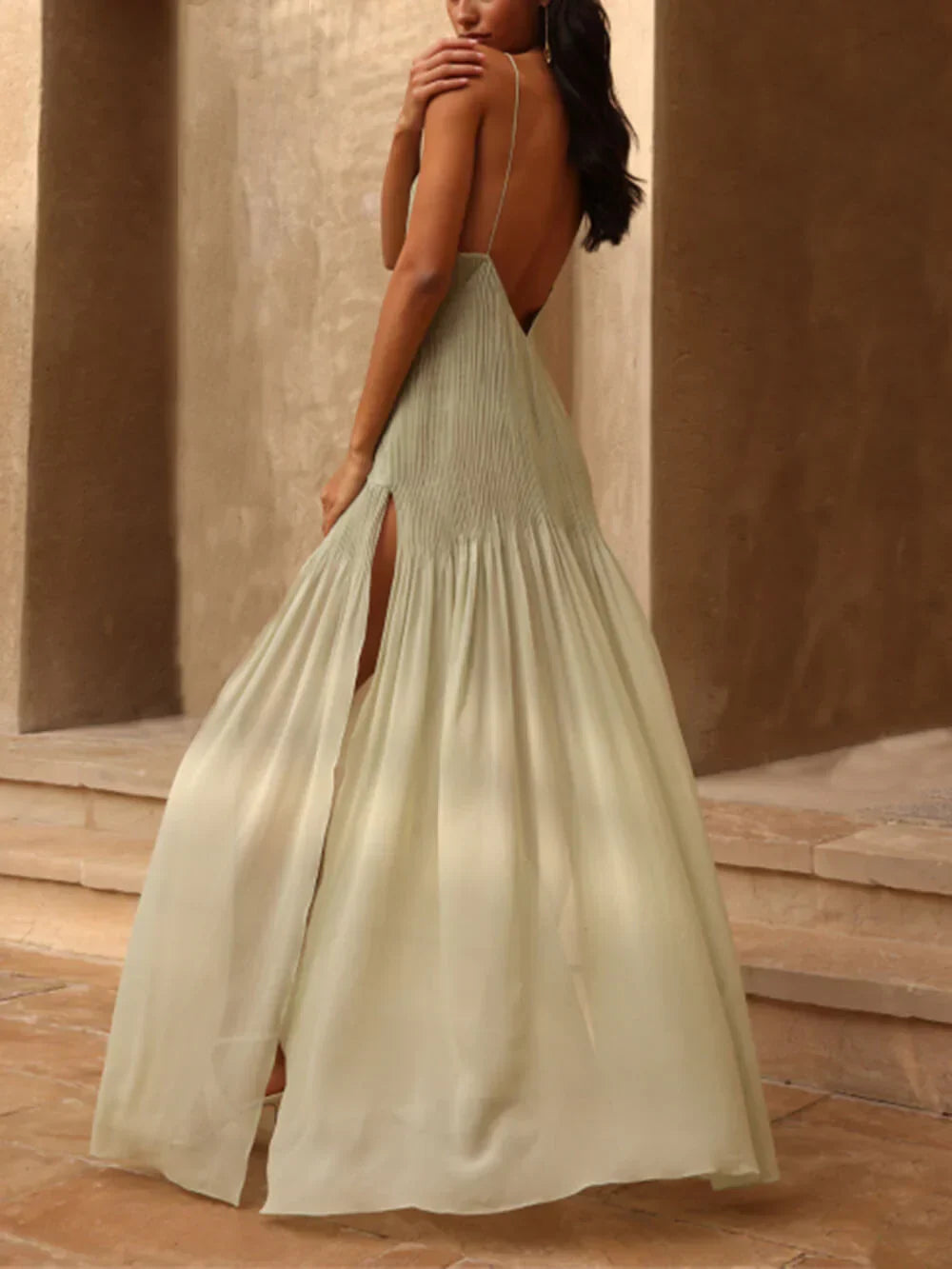 Bessie - Ruched long dress with slit