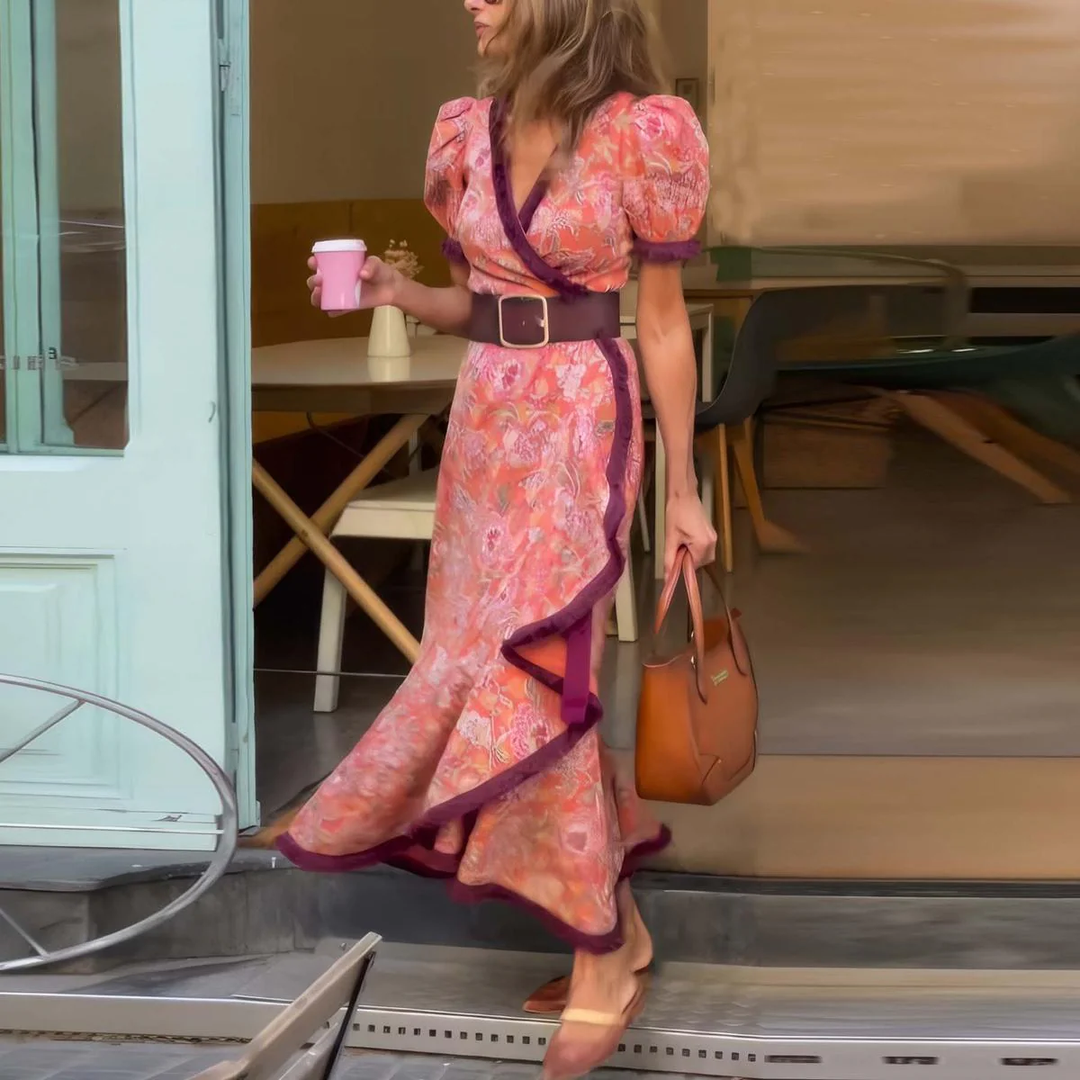 Hailey™ - Elegant Pink Short Sleeve Maxi Dress