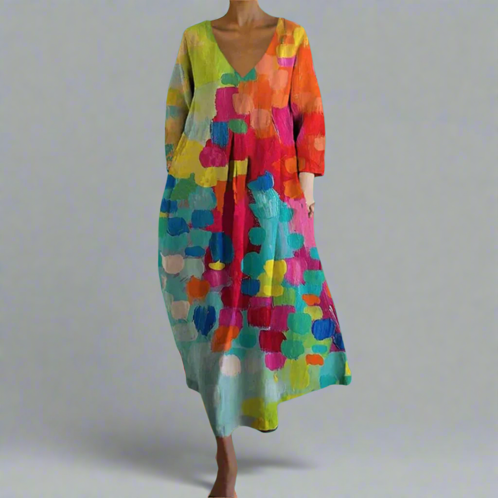 Cheryl™ - V-Neck Colorful Dress