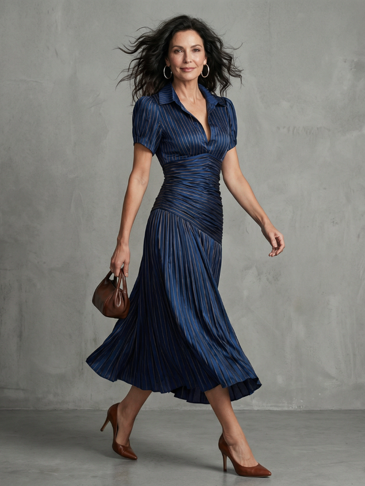 Theodora | Pleated Waist Panel Midi Dress