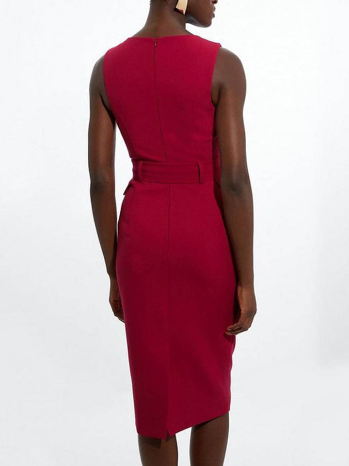 Chic and Sophisticated Midi Dress with Formal Tie Detail