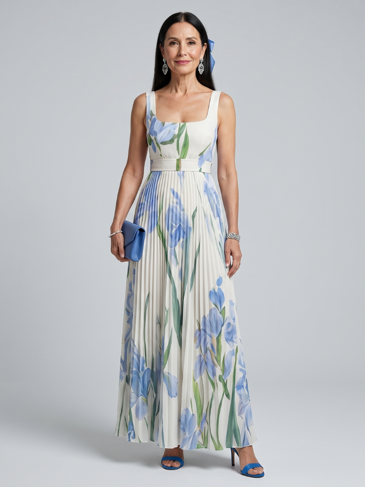 Ophelia | Square Neck Floral Sleeveless Midi Dress
