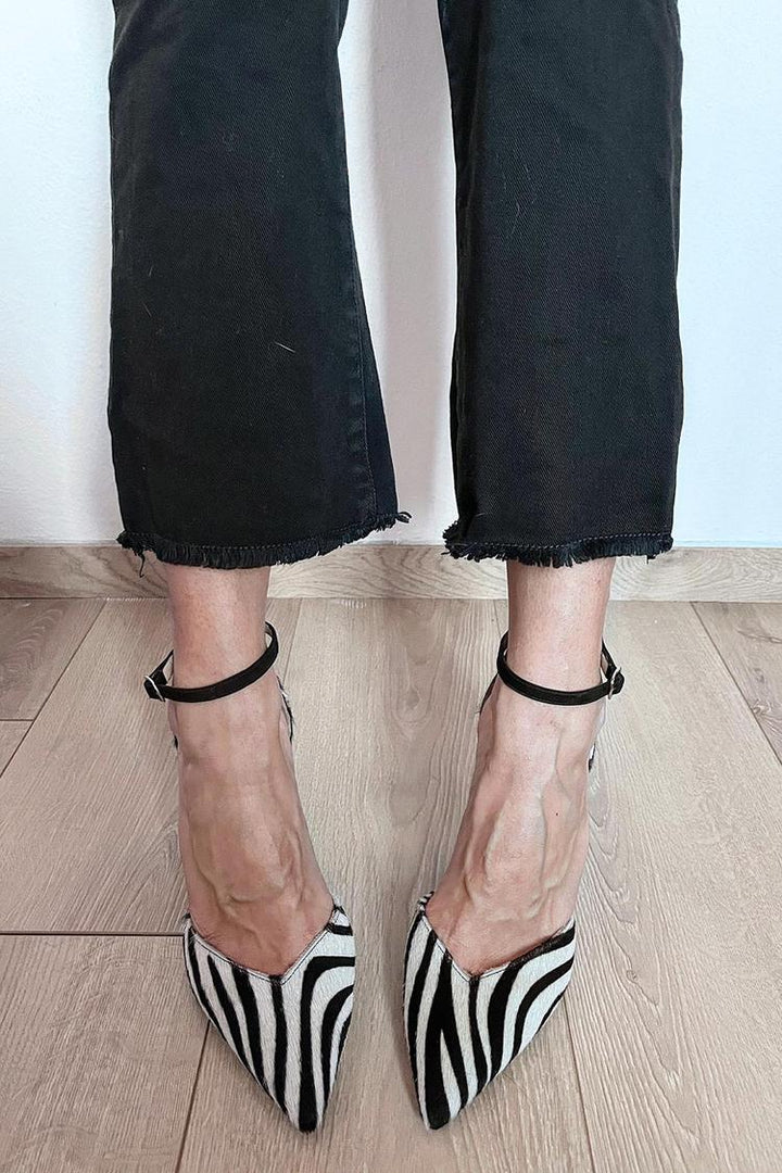 ZEBRA PRINT ANKLE STRAP PUMPS