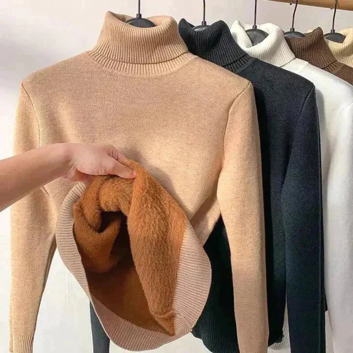 Leonie - Beige Turtleneck With Fleece Lining