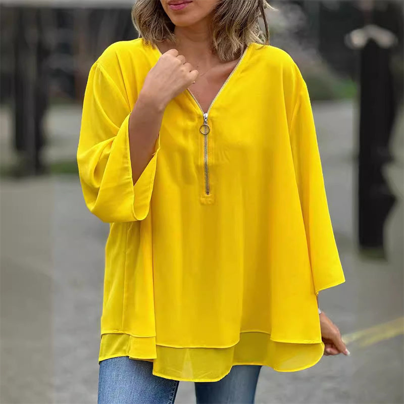 Heidi™ - V-Neck Flowing Zip Top
