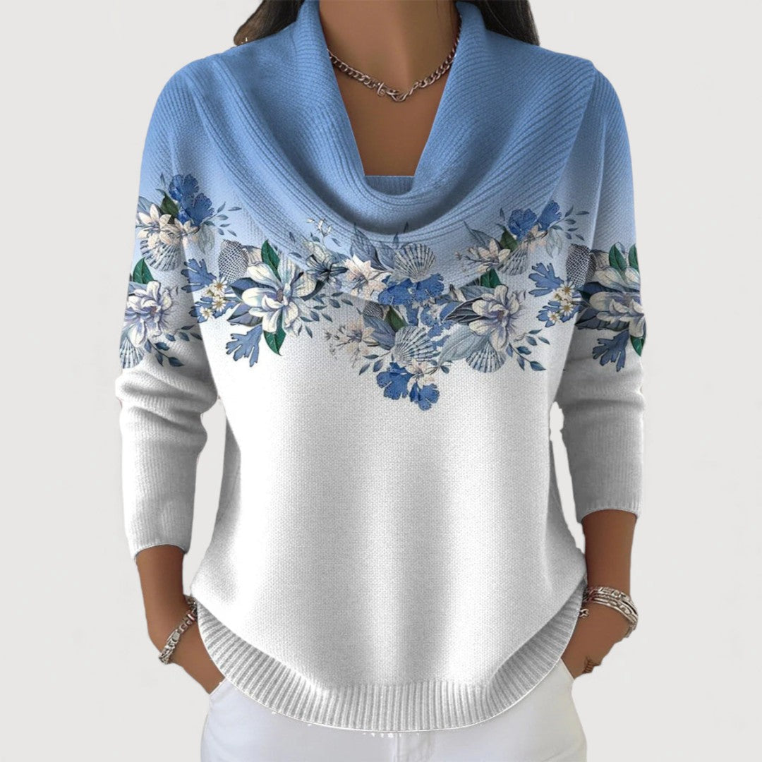 ALORA – Floral Pattern Cowl Neck Sweater