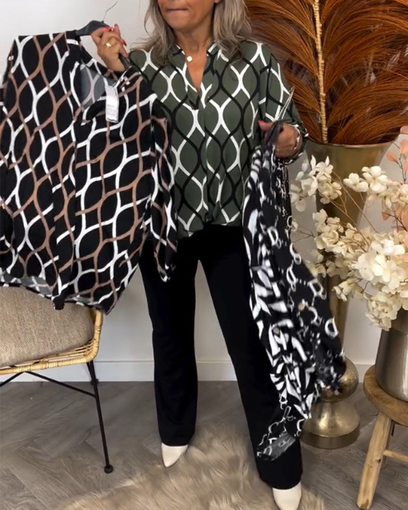 Amelia™ - Casual Patterned Long-Sleeved Blouse