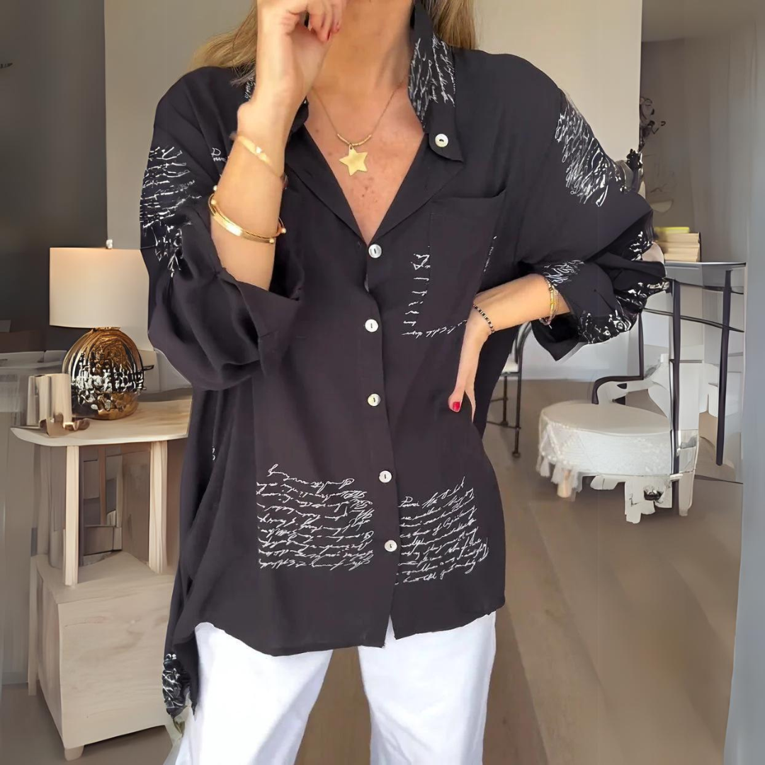 Carla™ | Handwritten Button-Up Blouse