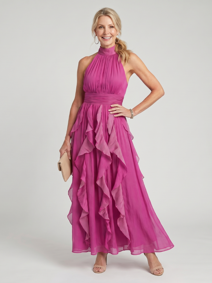 Orea | High Neck Maxi Dress with Gathered Ruffle Tiers