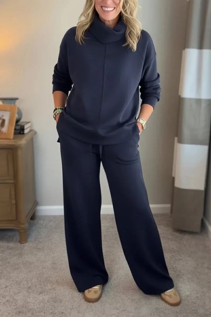 Aivra | Damen Turtleneck Langarm Weitbeiniger Zweiteiler mit Taschen