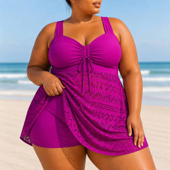 Elegant Women's Swim Dress Emille Plus Size with Flowing Overlay