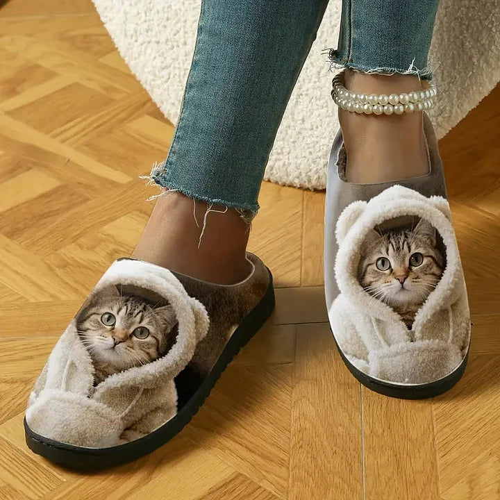 Cute 3D Cat Head Comfy Slip-On Slippers