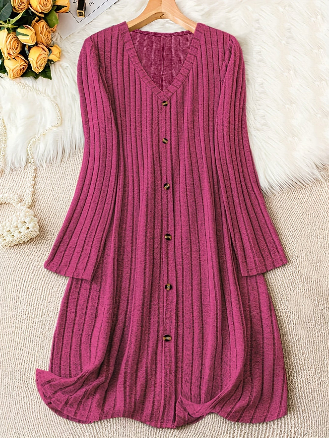 Madelyn™ - Timeless Plus-Size Ribbed Button-Up Dress