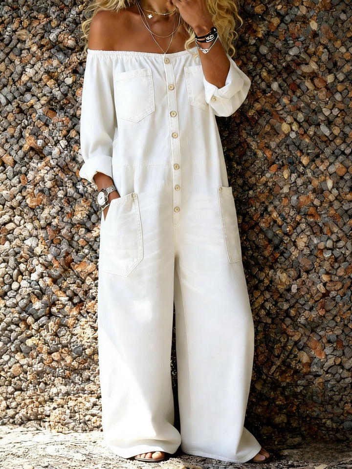 Noa | Denim jumpsuit with off-shoulder neckline