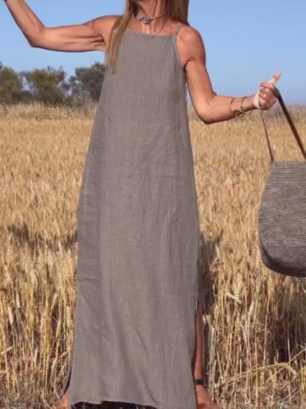 Women's Casual Long Cotton Linen Dress