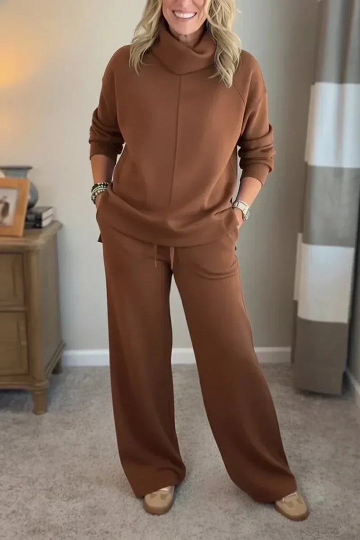 Aivra | Damen Turtleneck Langarm Weitbeiniger Zweiteiler mit Taschen