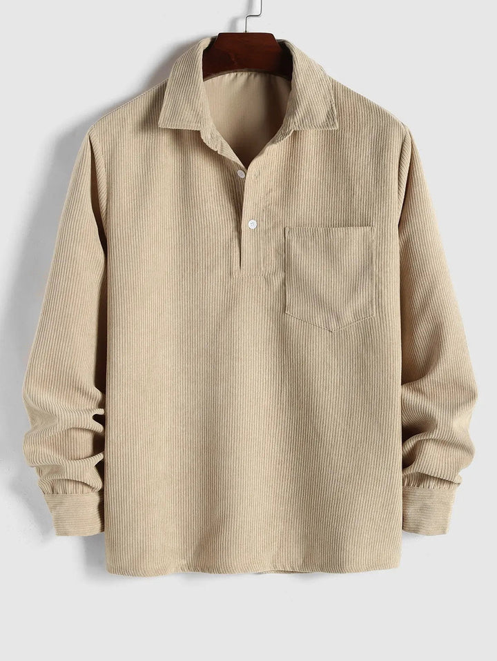 Men's Corduroy Long-Sleeve Half-Placket Shirt