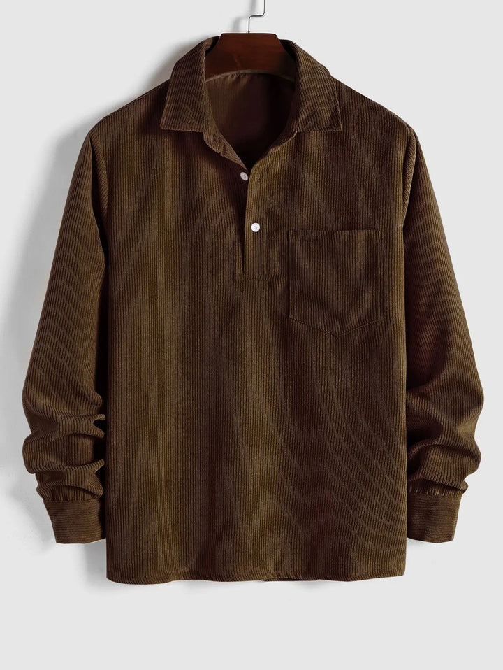Men's Corduroy Long-Sleeve Half-Placket Shirt