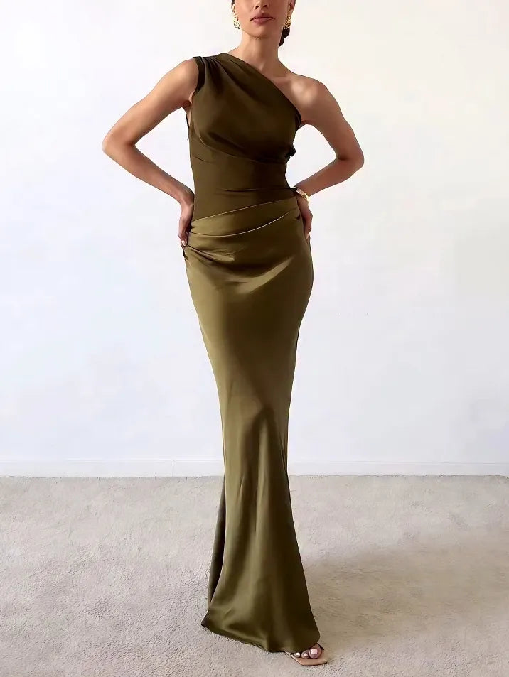 Anita™ | Chic One-Shoulder Pleated Party Maxi Dress