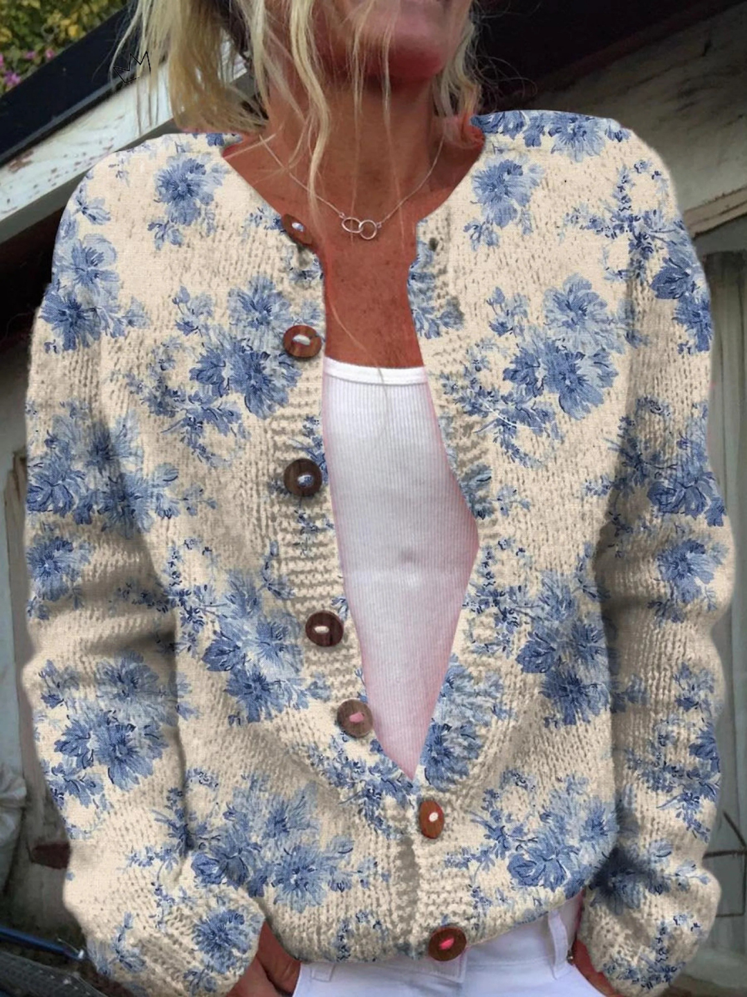 Women's Lovely Floral Art Print | Button-Up Sweater