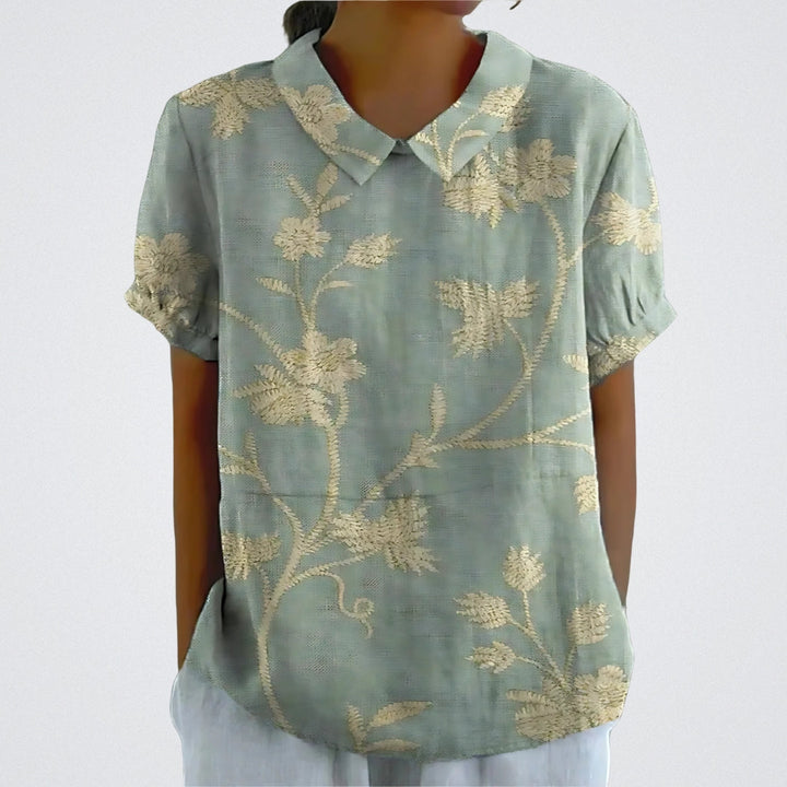 Lina™ - Stylish Floral Linen Blouse