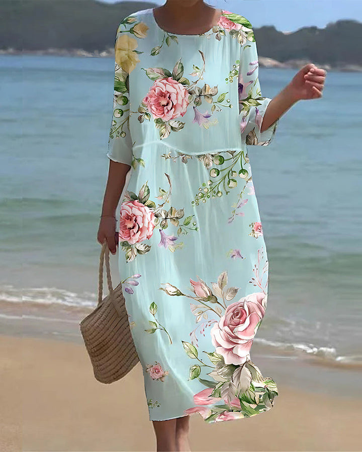 Miranda - Elegant Floral Dress That Hides the Tummy