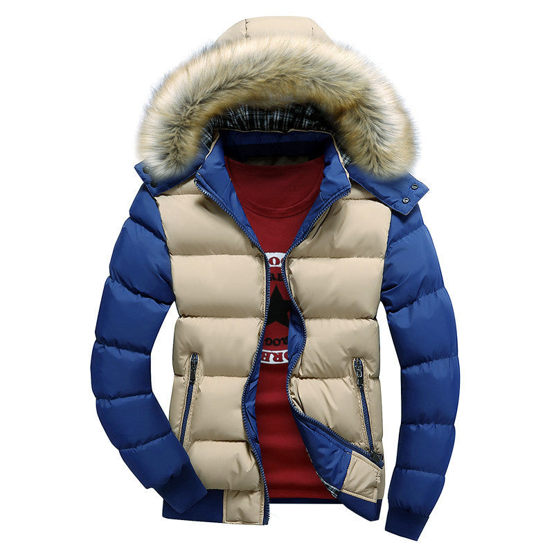 Men's winter jacket with hood and pockets, long sleeves