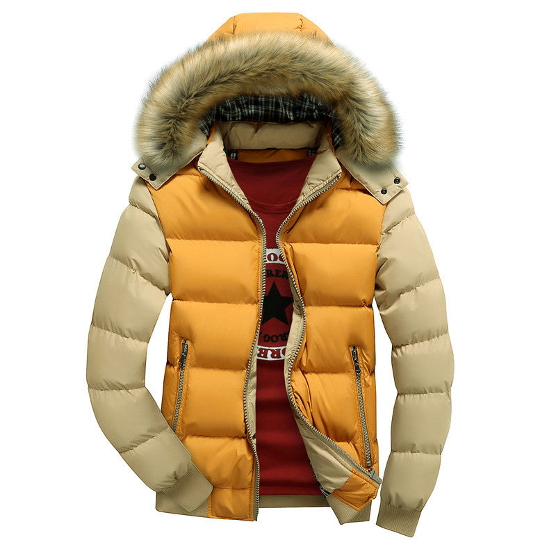 Men's winter jacket with hood and pockets, long sleeves
