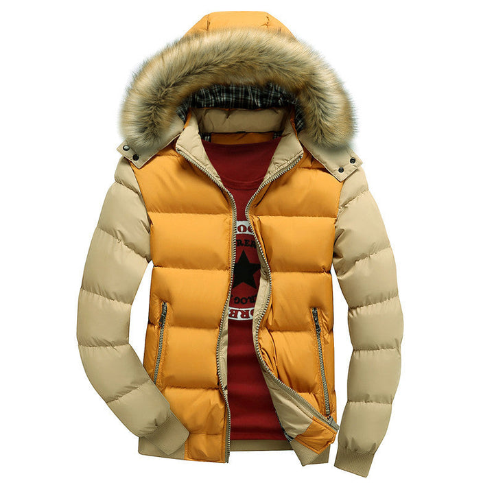 Men's winter jacket with hood and pockets, long sleeves