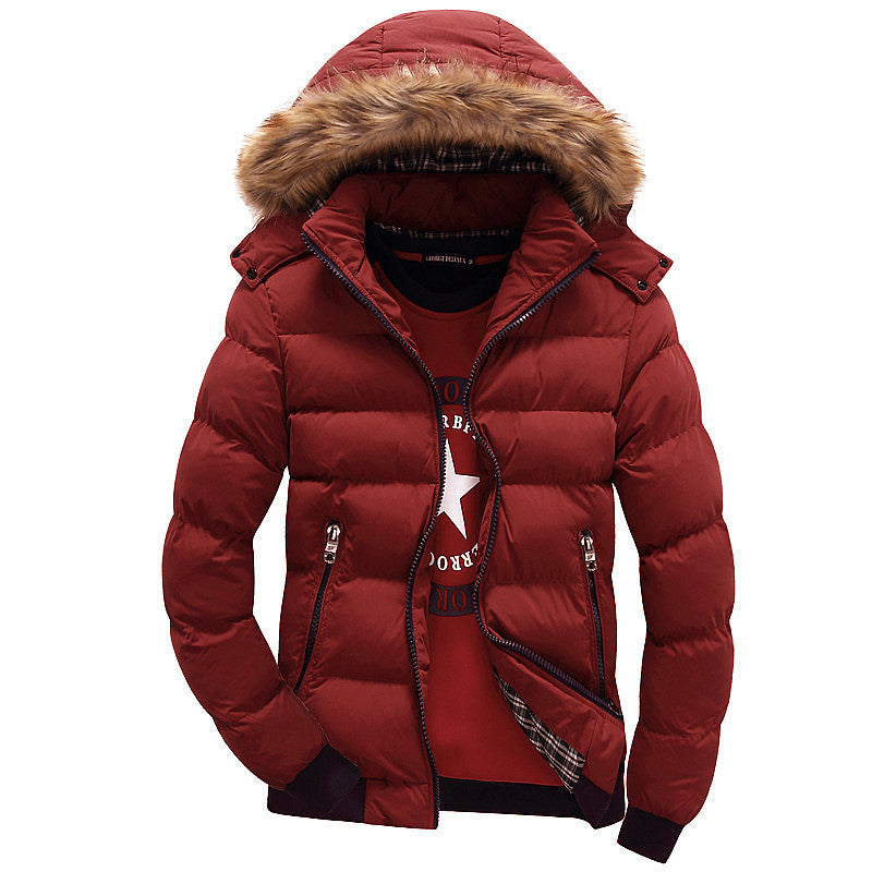 Men's winter jacket with hood and pockets, long sleeves