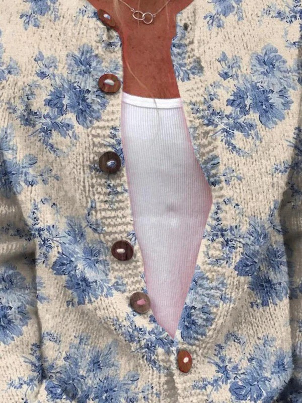 Women's Lovely Floral Art Print | Button-Up Sweater
