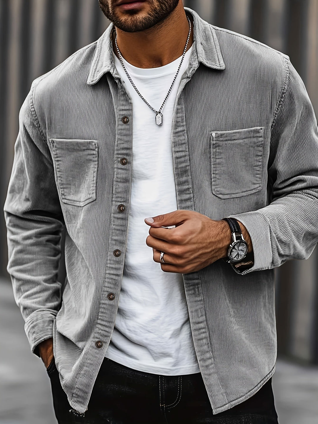 Bryce | Herren Langarm-Overshirt mit Taschen und Knöpfen