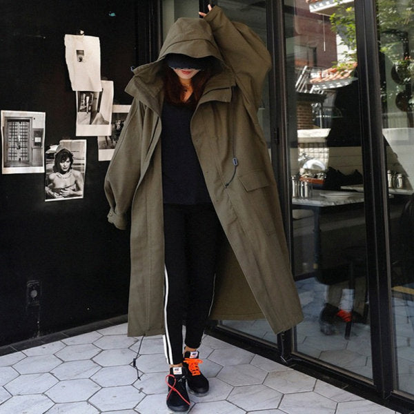 Women’s oversized parka with an extra-long cut and large hood