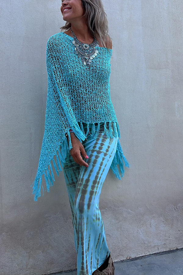 Sunset Breeze Tasseled Knit Cutout Cover-Up