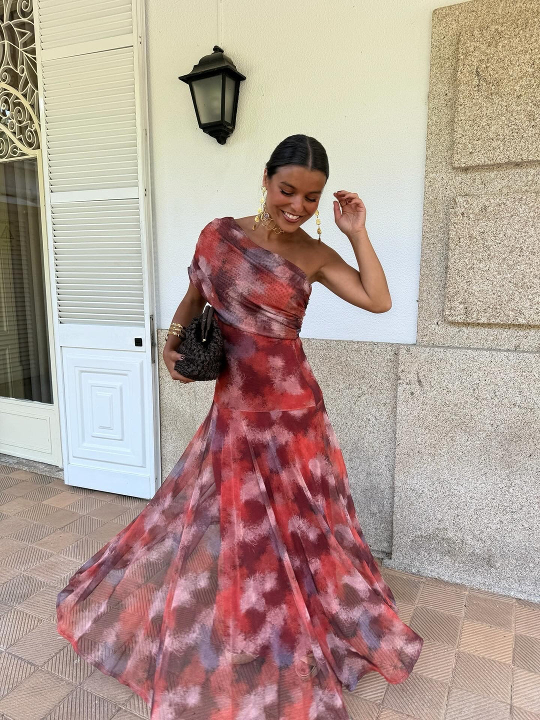 Damen One-Shoulder Maxikleid