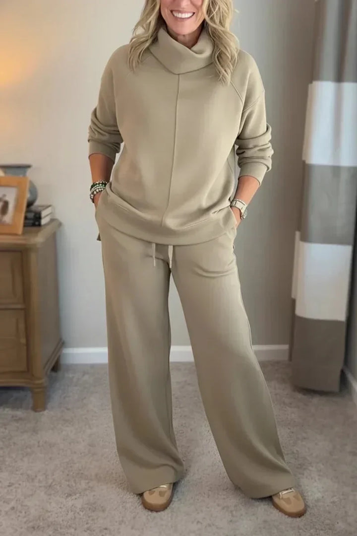 Aivra | Damen Turtleneck Langarm Weitbeiniger Zweiteiler mit Taschen
