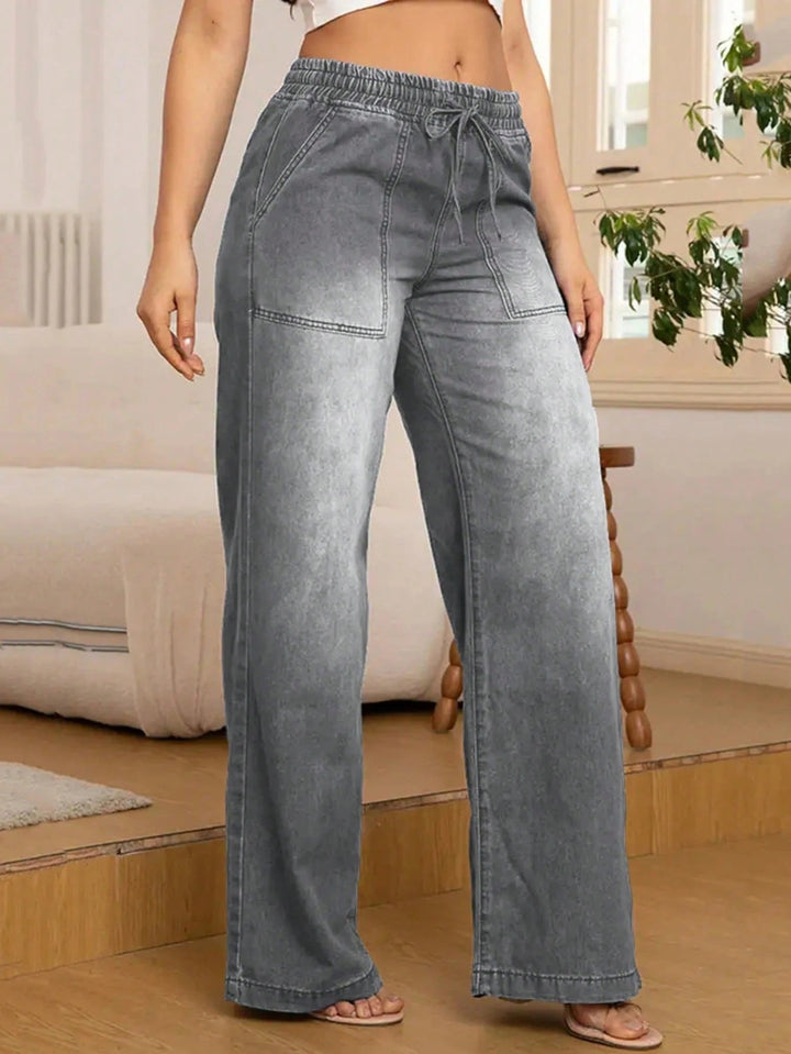 Adjustable Drawstring Waist Wide Leg Jeans for Women