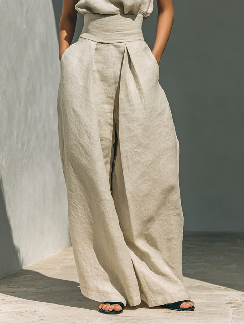 Women's Sleeveless Blouse and Wide-Leg Trousers Ensemble