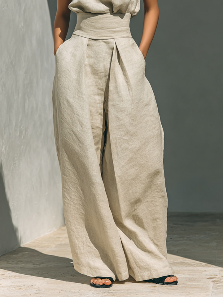 Women's Sleeveless Blouse and Wide-Leg Trousers Ensemble
