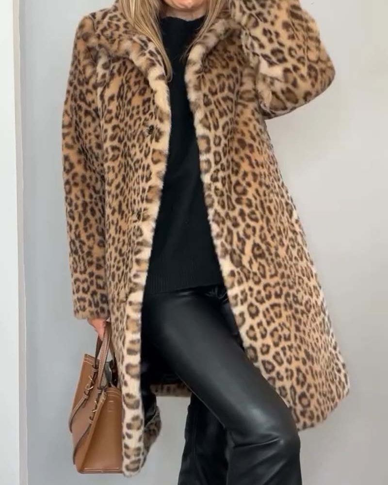 Lysandra | Damen Langmantel mit Leopardenmuster
