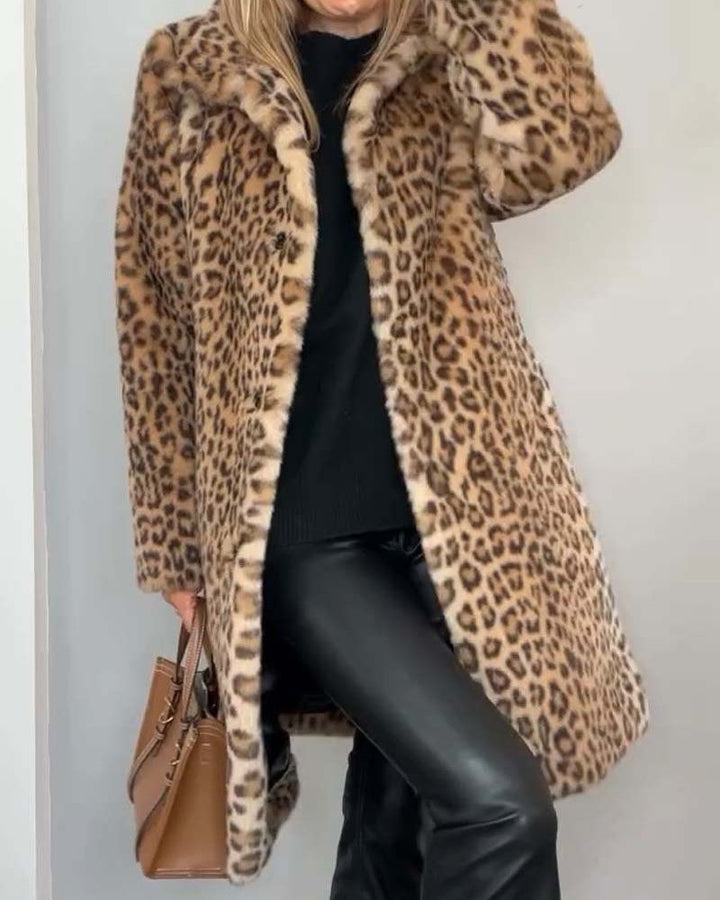 Lysandra | Damen Langmantel mit Leopardenmuster
