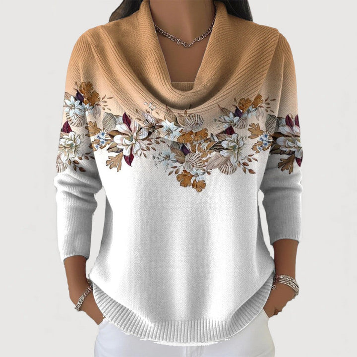 ALORA – Floral Pattern Cowl Neck Sweater