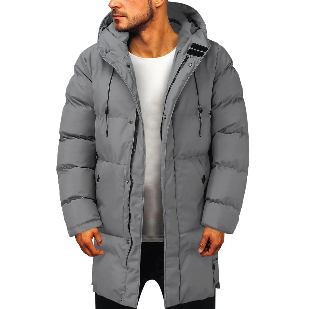 Tommaso - Men's Long Winter Coat with Hood, Lined Quilted Coat