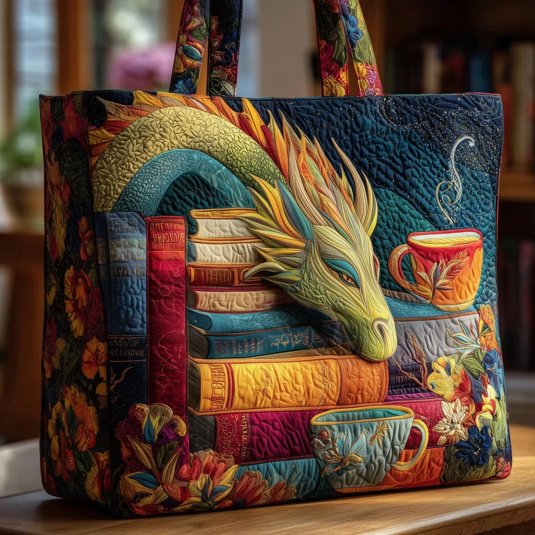 Handmade Bag - Dragon Reader with Books and Mugs