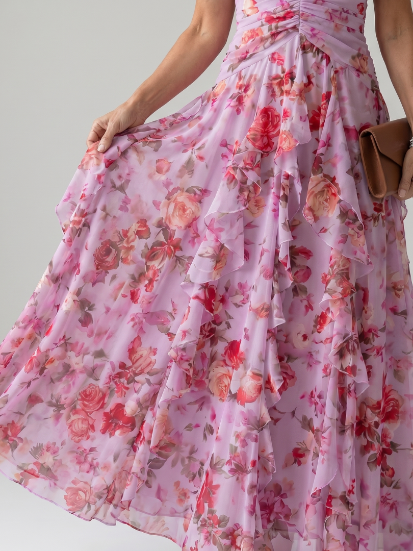 Nori | Halter Neck Ruffle Top Floral Maxi Dress