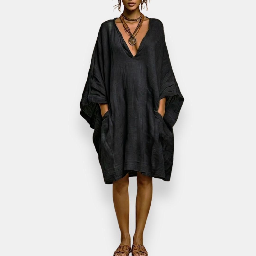 Cassienne | Women's V-Neck Knee-Length Dress with Pockets