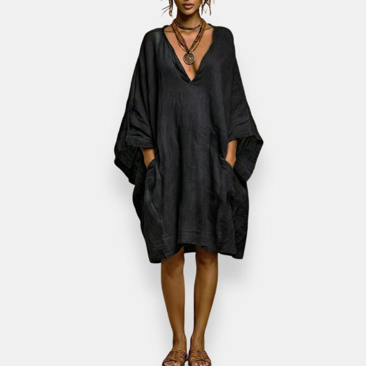 Cassienne | Women's V-Neck Knee-Length Dress with Pockets
