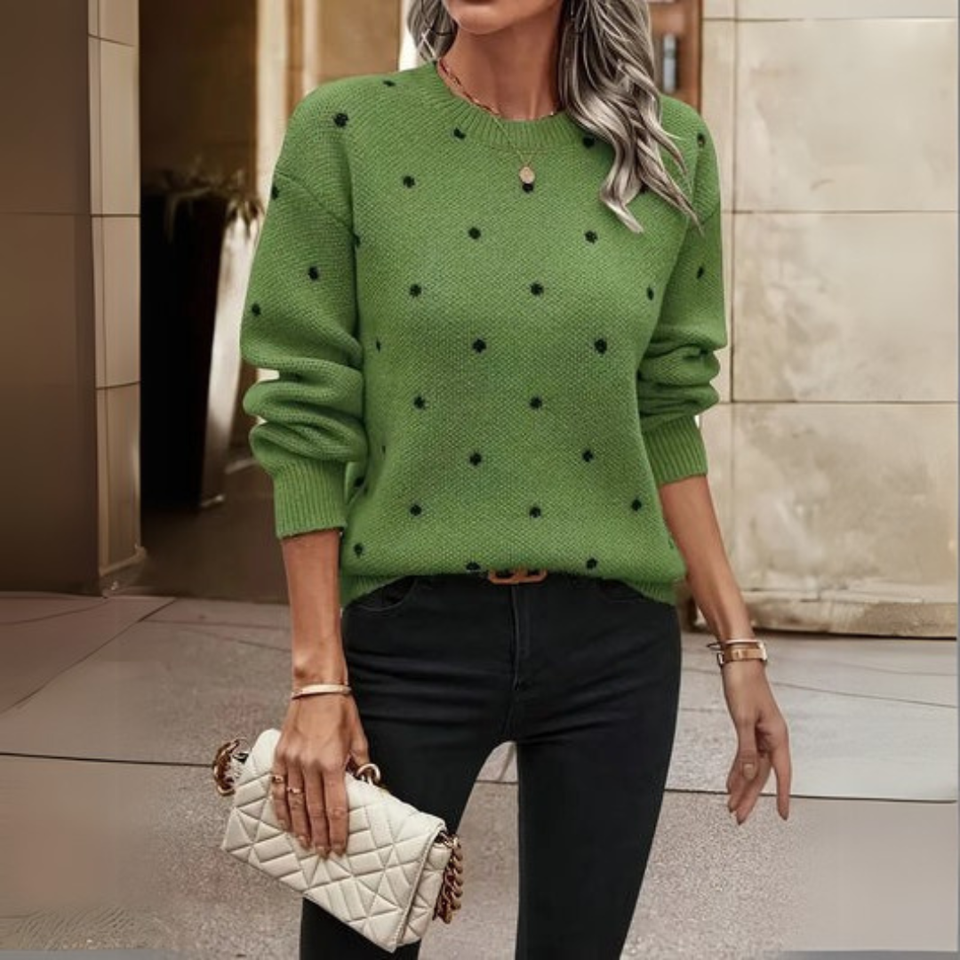 Ava - relaxed long-sleeved knit sweater with dot pattern
