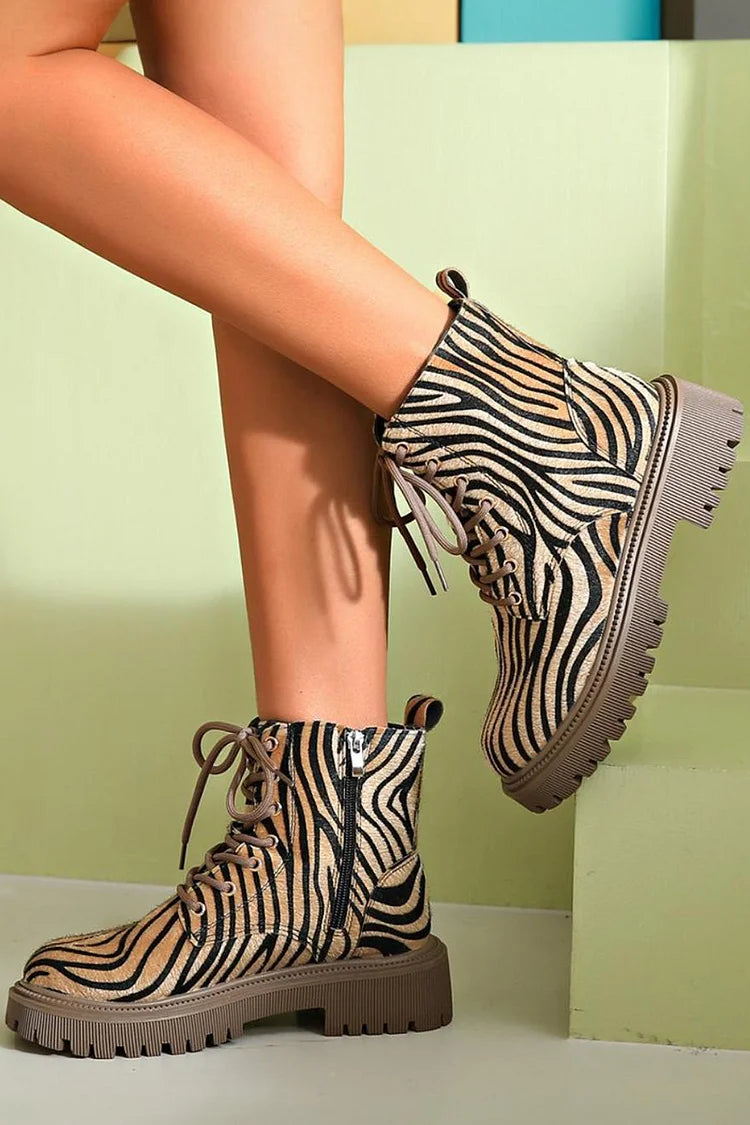 ZEBRA PRINT LACE-UP SHOES