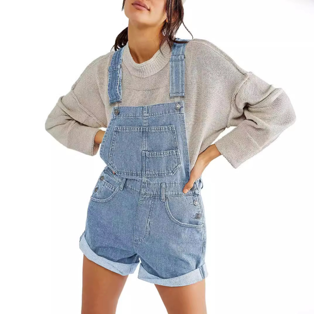 Remita™ - Vintage Adjustable Denim Bib Shorts